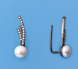 Rose Gold Plated Silver Earrings with 6-6.5mm Button Shape Freshwater Pearl and Cubic Zirconia - Wing Wo Hing Jewelry Group - Pearl Jewelry Manufacturer - 2