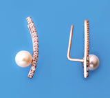 Rose Gold Plated Silver Earrings with 5.5-6mm Round Shape Freshwater Pearl and Cubic Zirconia - Wing Wo Hing Jewelry Group - Pearl Jewelry Manufacturer