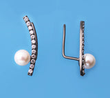 Black Plated Silver Earrings with 5.5-6mm Round Shape Freshwater Pearl and Cubic Zirconia - Wing Wo Hing Jewelry Group - Pearl Jewelry Manufacturer