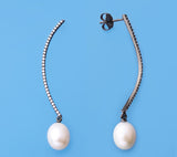 Rose Gold Plated Silver Earrings with 8-8.5mm Drop Shape Freshwater Pearl and Cubic Zirconia - Wing Wo Hing Jewelry Group - Pearl Jewelry Manufacturer - 2
