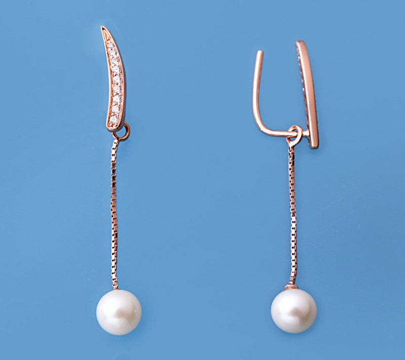 Rose Gold Plated Silver Earrings with 5.5-6mm Round Shape Freshwater Pearl and Cubic Zirconia - Wing Wo Hing Jewelry Group - Pearl Jewelry Manufacturer