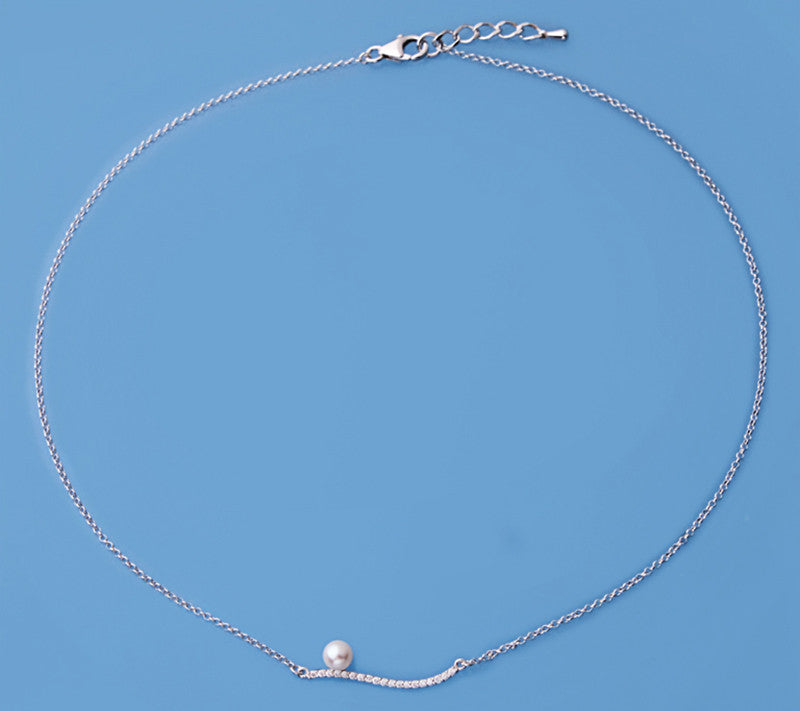 Sterling Silver Pendant with 5.5-6mm Round Shape Freshwater Pearl and Cubic Zirconia - Wing Wo Hing Jewelry Group - Pearl Jewelry Manufacturer