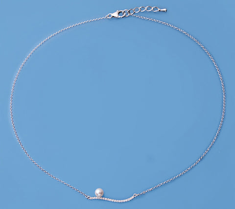 Sterling Silver Pendant with 5.5-6mm Round Shape Freshwater Pearl and Cubic Zirconia