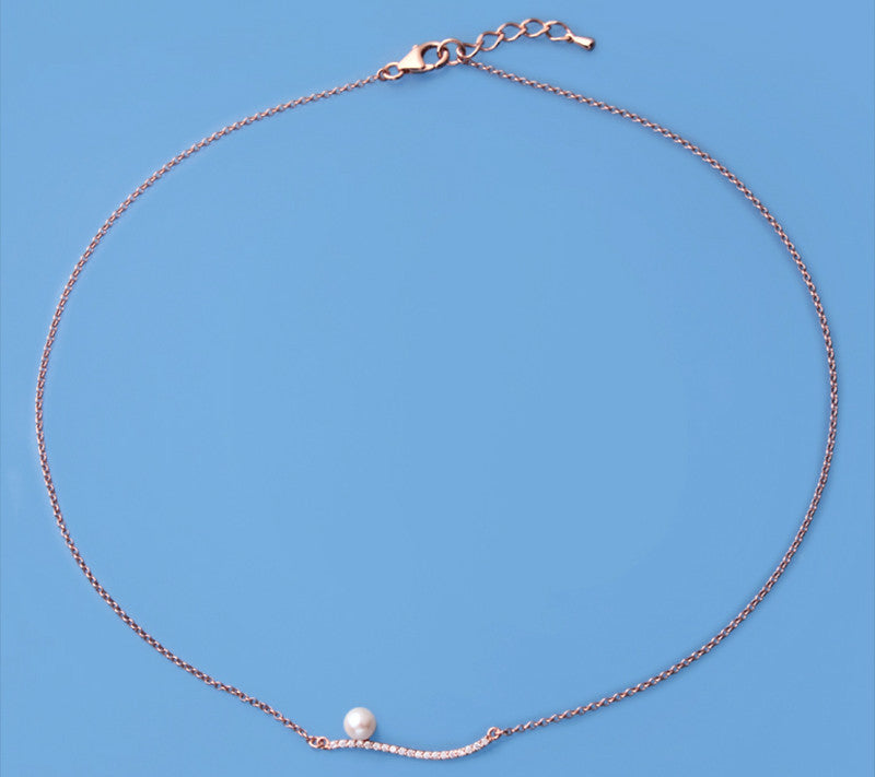 Rose Gold Plated Silver Pendant with 5.5-6mm Round Shape Freshwater Pearl and Cubic Zirconia - Wing Wo Hing Jewelry Group - Pearl Jewelry Manufacturer