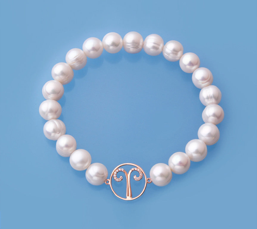 Rose Gold Plated Silver Bracelet with 8-9mm Ringed Shape Freshwater Pearl - Wing Wo Hing Jewelry Group - Pearl Jewelry Manufacturer