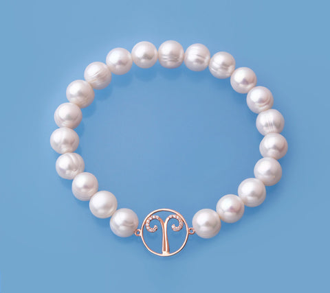 Rose Gold Plated Silver Bracelet with 8-9mm Ringed Shape Freshwater Pearl