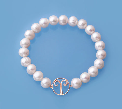 Rose Gold Plated Silver Bracelet with 8-9mm Ringed Shape Freshwater Pearl