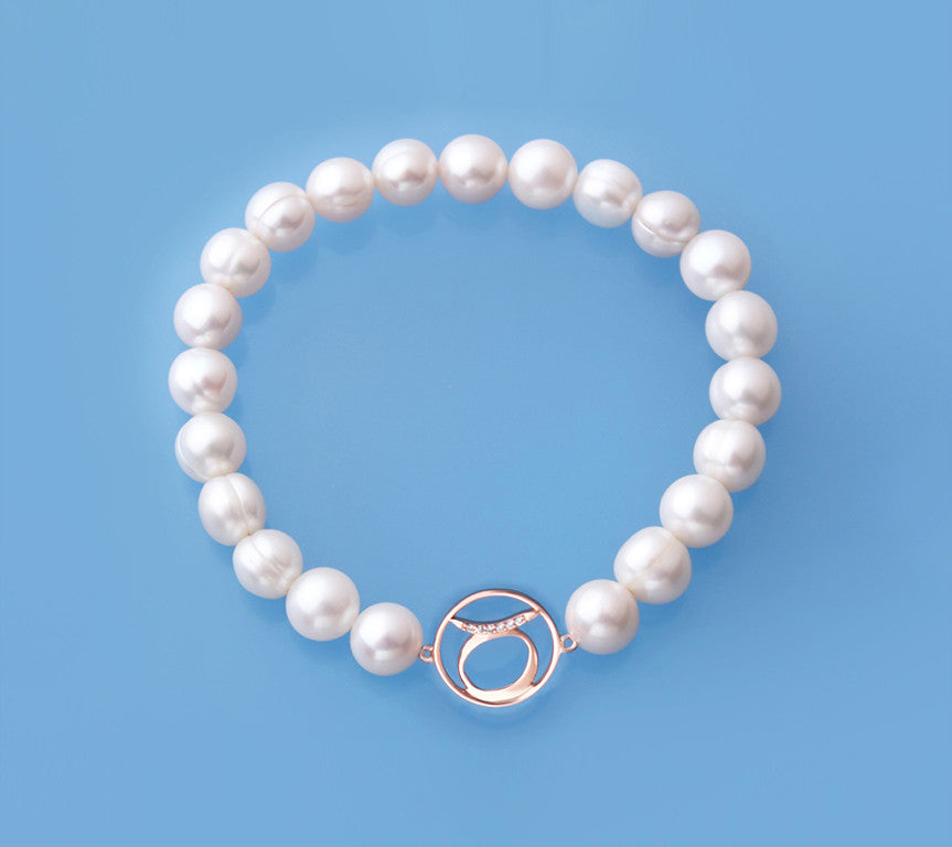 Rose Gold Plated Silver Bracelet with 8-9mm Ringed Shape Freshwater Pearl - Wing Wo Hing Jewelry Group - Pearl Jewelry Manufacturer