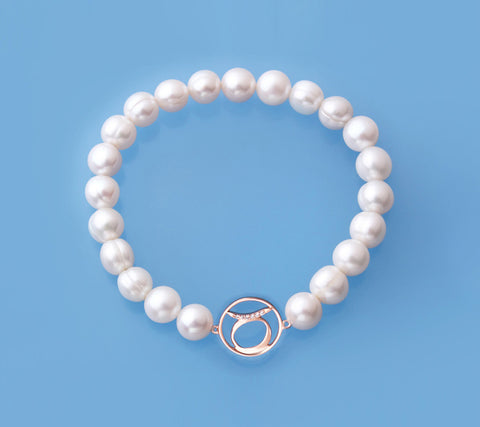 Rose Gold Plated Silver Bracelet with 8-9mm Ringed Shape Freshwater Pearl