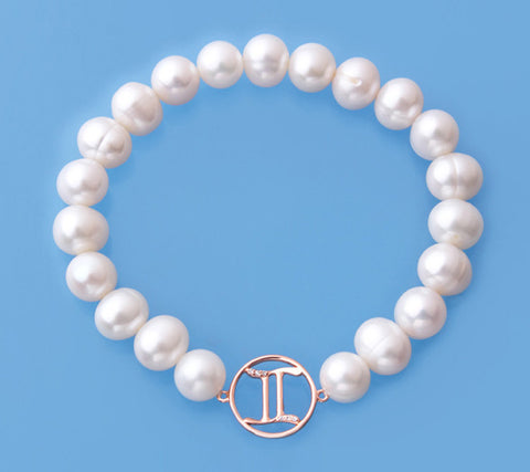 Rose Gold Plated Silver Bracelet with 8-9mm Ringed Shape Freshwater Pearl