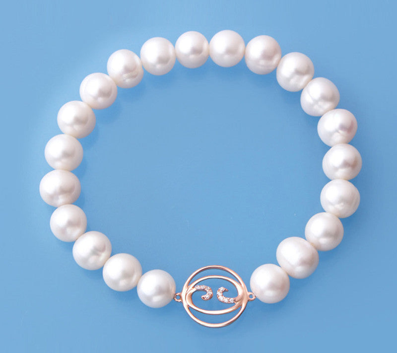 Rose Gold Plated Silver Bracelet with 8-9mm Ringed Shape Freshwater Pearl and Cubic Zirconia - Wing Wo Hing Jewelry Group - Pearl Jewelry Manufacturer