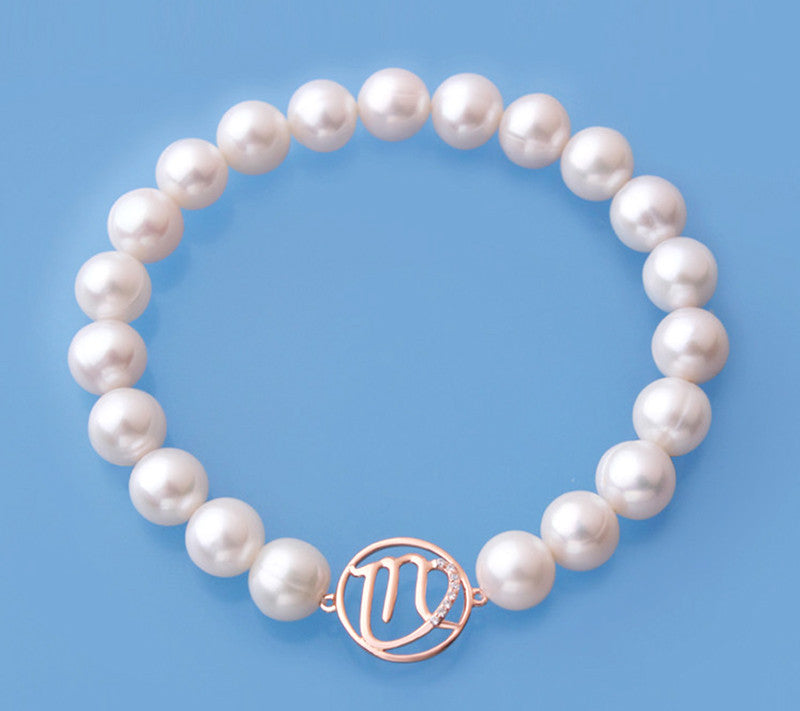 Rose Gold Plated Silver Bracelet with 8-9mm Ringed Shape Freshwater Pearl and Cubic Zirconia - Wing Wo Hing Jewelry Group - Pearl Jewelry Manufacturer
