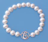 Rose Gold Plated Silver Bracelet with 8-9mm Ringed Shape Freshwater Pearl and Cubic Zirconia - Wing Wo Hing Jewelry Group - Pearl Jewelry Manufacturer