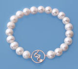 Rose Gold Plated Silver Bracelet with 8-9mm Ringed Shape Freshwater Pearl and Cubic Zirconia - Wing Wo Hing Jewelry Group - Pearl Jewelry Manufacturer