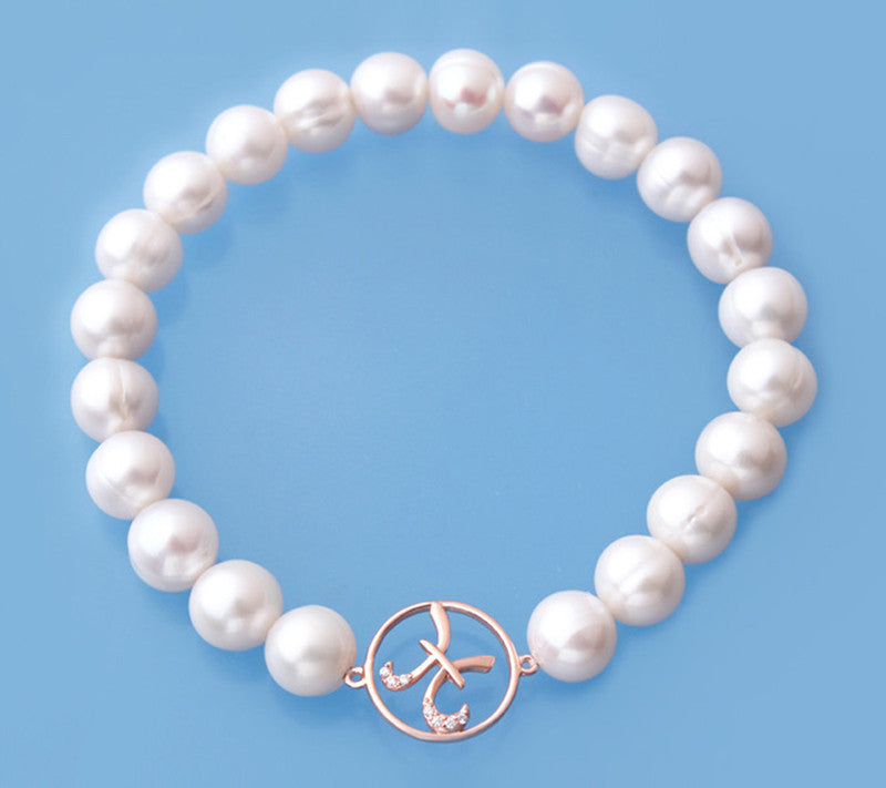 Rose Gold Plated Silver Bracelet with 8-9mm Ringed Shape Freshwater Pearl and Cubic Zirconia - Wing Wo Hing Jewelry Group - Pearl Jewelry Manufacturer