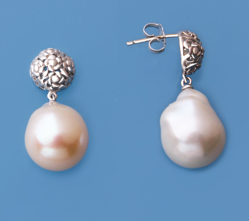 Sterling Silver Earrings with 14-15mm Baroque Shape Freshwater Pearl - Wing Wo Hing Jewelry Group - Pearl Jewelry Manufacturer