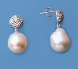 Sterling Silver Earrings with 14-15mm Baroque Shape Freshwater Pearl - Wing Wo Hing Jewelry Group - Pearl Jewelry Manufacturer