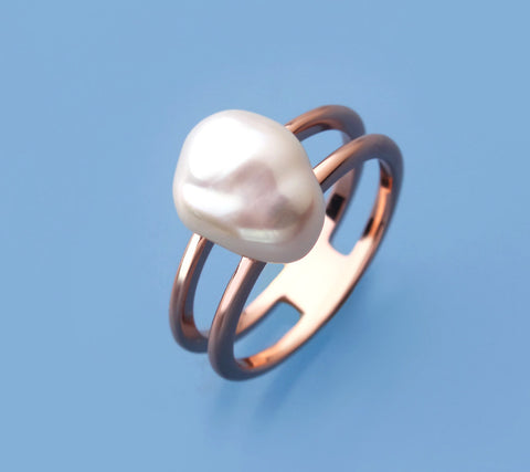Rose Gold Plated Silver Ring with 9-10mm Baroque Shape Freshwater Pearl