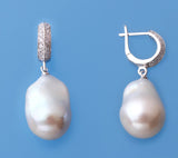Sterling Silver Earrings with 14-15mm Baroque Shape Freshwater Pearl and Cubic Zirconia - Wing Wo Hing Jewelry Group - Pearl Jewelry Manufacturer