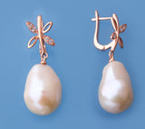 Rose Gold Plated Silver Earrings with 14-15mm Baroque Shape Freshwater Pearl and Cubic Zirconia - Wing Wo Hing Jewelry Group - Pearl Jewelry Manufacturer