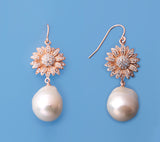 Rose Gold Plated Silver Earrings with 14-15mm Baroque Shape Freshwater Pearl and Cubic Zirconia - Wing Wo Hing Jewelry Group - Pearl Jewelry Manufacturer
