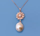 Rose Gold Plated Silver Pendant with 14-15mm Baroque Shape Freshwater Pearl and Cubic Zirconia - Wing Wo Hing Jewelry Group - Pearl Jewelry Manufacturer