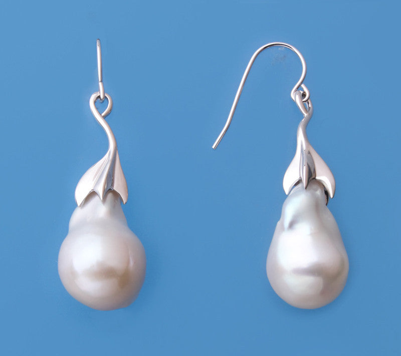 Sterling Silver Earrings with 14-15mm Baroque Shape Freshwater Pearl - Wing Wo Hing Jewelry Group - Pearl Jewelry Manufacturer