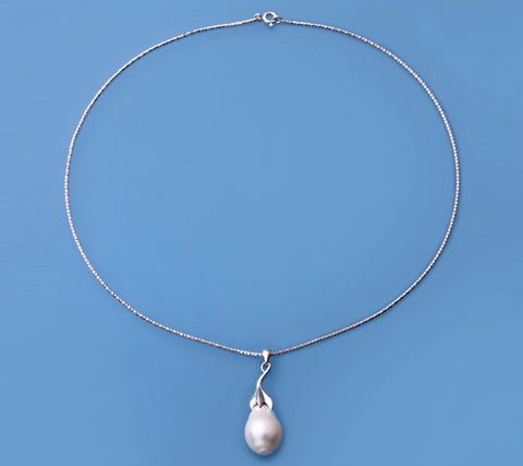 Sterling Silver Pendant with 14-15mm Baroque Shape Freshwater Pearl