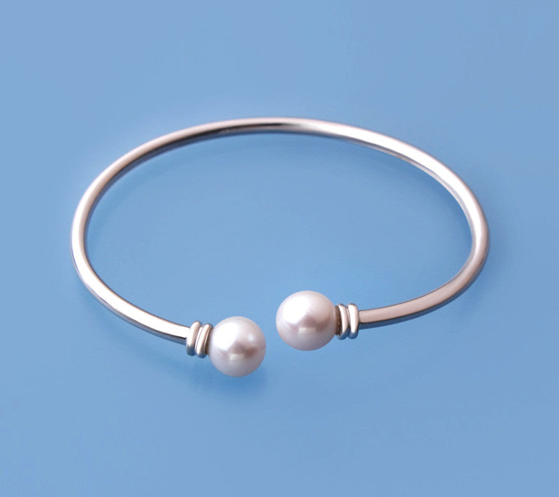 Sterling Silver Bangle with 8.5-9mm Round Shape Freshwater Pearl - Wing Wo Hing Jewelry Group - Pearl Jewelry Manufacturer