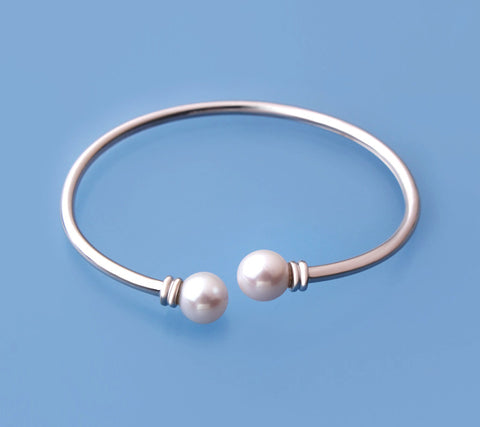 Sterling Silver Bangle with 8.5-9mm Round Shape Freshwater Pearl