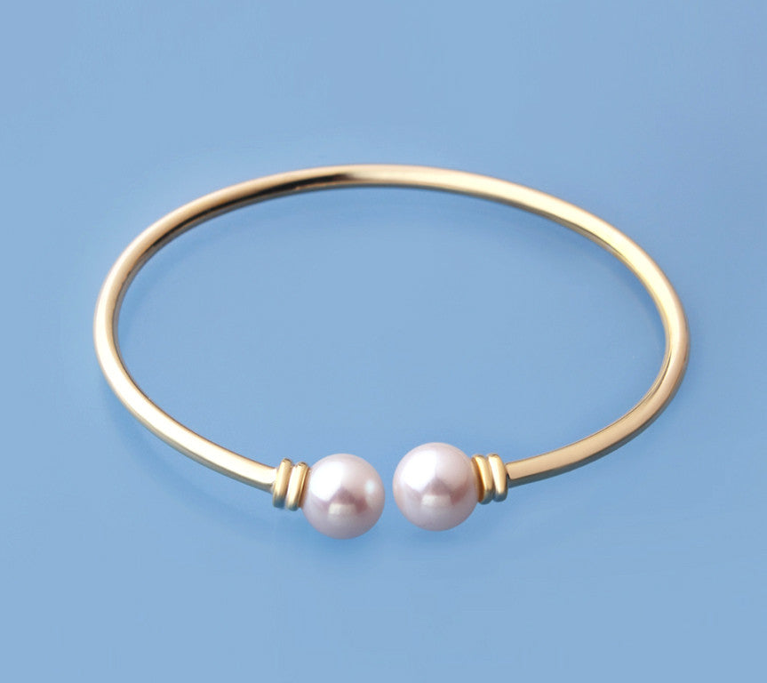 Gold Plated Silver Bangle with 8.5-9mm Round Shape Freshwater Pearl - Wing Wo Hing Jewelry Group - Pearl Jewelry Manufacturer