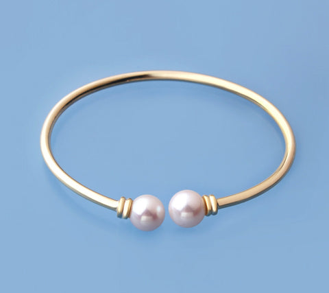 Gold Plated Silver Bangle with 8.5-9mm Round Shape Freshwater Pearl