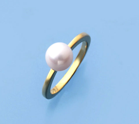Gold Plated Silver Ring with 5.5-6mm Round Shape Freshwater Pearl