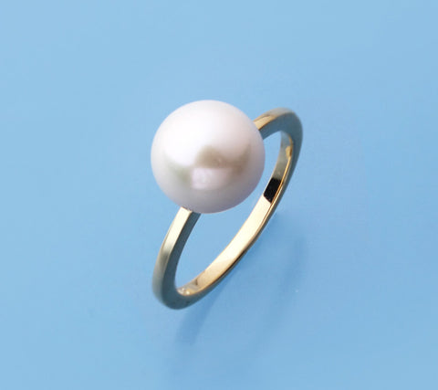 Gold Plated Silver Ring with 8.5-9mm Round Shape Freshwater Pearl