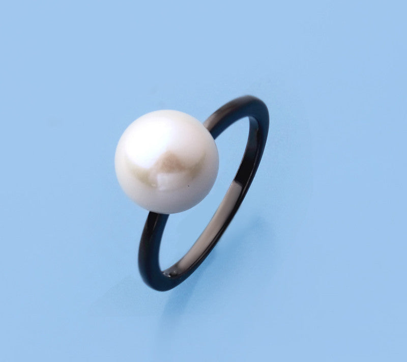 Black Plated Silver Ring with 8.5-9mm Round Shape Freshwater Pearl - Wing Wo Hing Jewelry Group - Pearl Jewelry Manufacturer