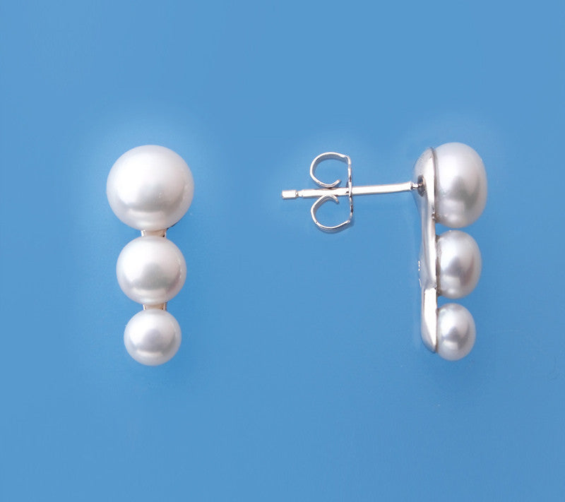 Sterling Silver Earrings with Button Shape Freshwater Pearl - Wing Wo Hing Jewelry Group - Pearl Jewelry Manufacturer