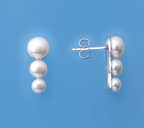 Sterling Silver Earrings with Button Shape Freshwater Pearl