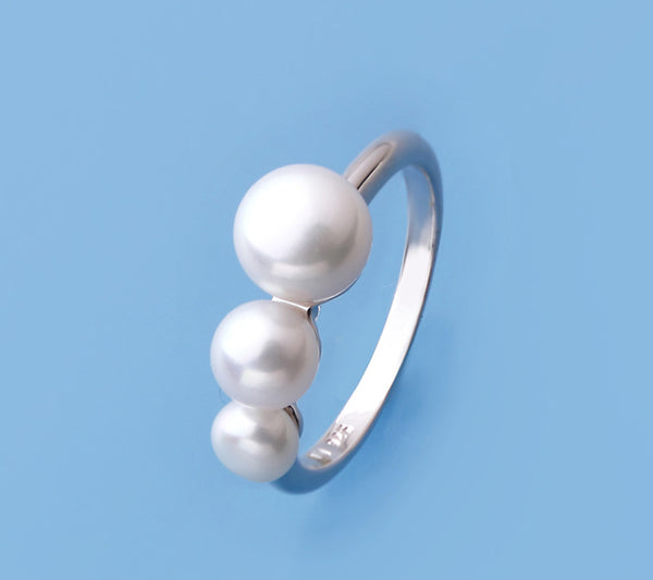 Sterling Silver Ring with 4.5-7.5mm Button Shape Freshwater Pearl - Wing Wo Hing Jewelry Group - Pearl Jewelry Manufacturer
