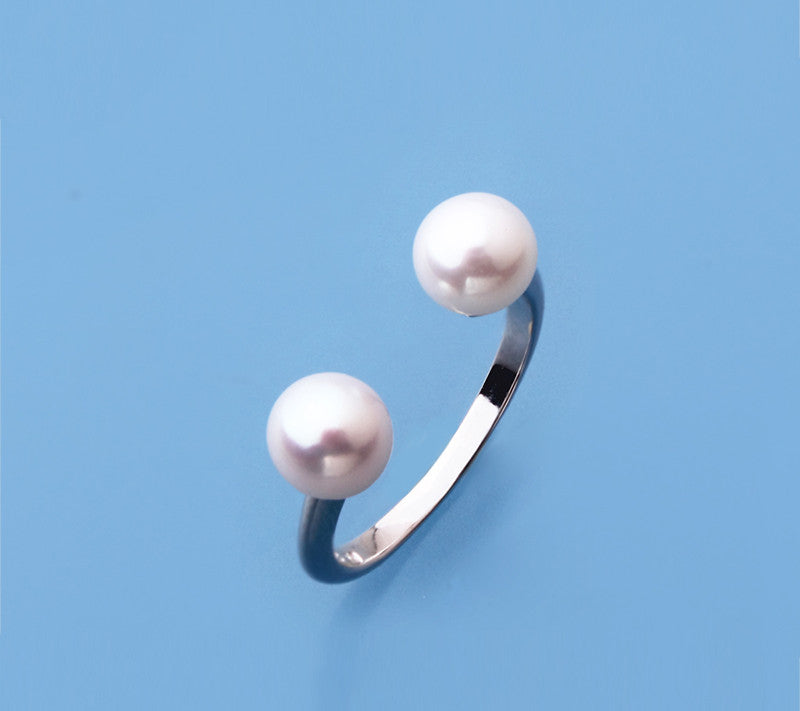 Sterling Silver Ring with 6.5-7mm Button Shape Freshwater Pearl - Wing Wo Hing Jewelry Group - Pearl Jewelry Manufacturer