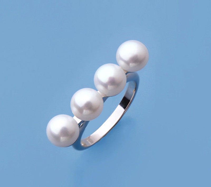 Sterling Silver Ring with 6.5-7mm Button Shape Freshwater Pearl - Wing Wo Hing Jewelry Group - Pearl Jewelry Manufacturer