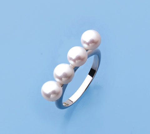 Sterling Silver Ring with 5.5-6mm Button Shape Freshwater Pearl