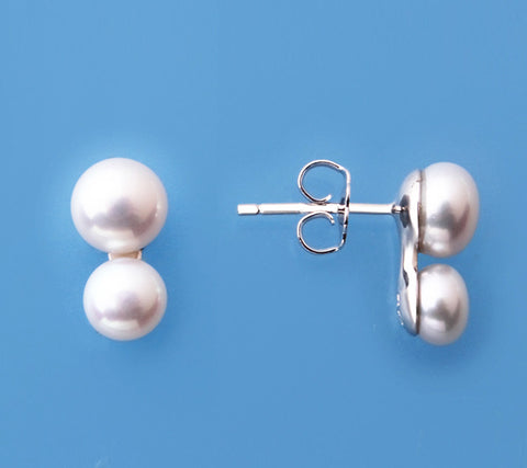 Sterling Silver Earrings with 5.5-7mm Button Shape Freshwater Pearl