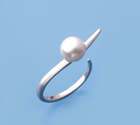 Sterling Silver Ring with 7.5-8mm Button Shape Freshwater Pearl