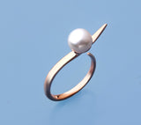 Rose Gold Plated Silver Ring with 7.5-8mm Button Shape Freshwater Pearl - Wing Wo Hing Jewelry Group - Pearl Jewelry Manufacturer