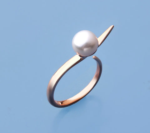 Rose Gold Plated Silver Ring with 7.5-8mm Button Shape Freshwater Pearl