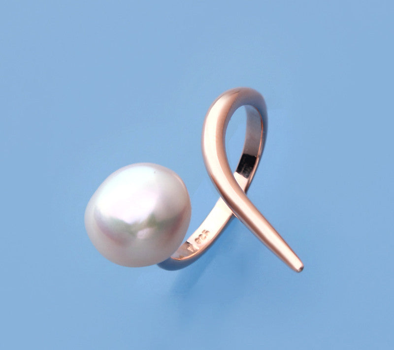 Rose Gold Plated Silver Ring with 9-10mm Baroque Shape Freshwater Pearl - Wing Wo Hing Jewelry Group - Pearl Jewelry Manufacturer