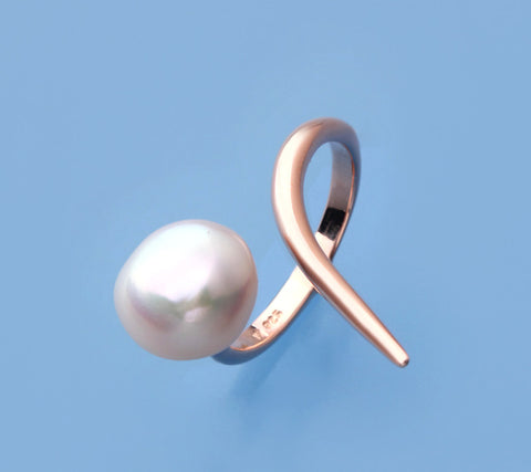 Rose Gold Plated Silver Ring with 9-10mm Baroque Shape Freshwater Pearl