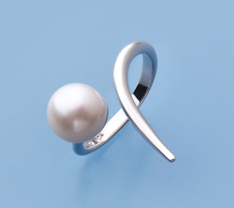 Sterling Silver Ring with 8.5-9mm Button Shape Freshwater Pearl - Wing Wo Hing Jewelry Group - Pearl Jewelry Manufacturer