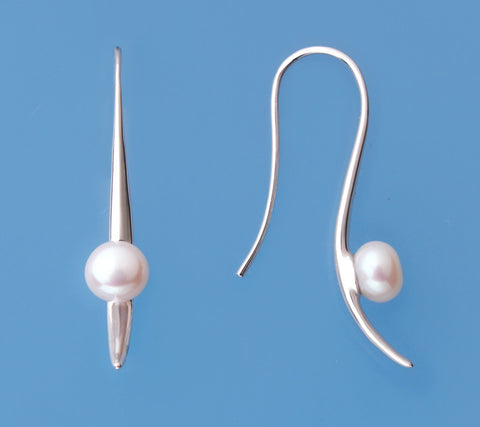 Sterling Silver Earrings with 7-7.5mm Button Shape Freshwater Pearl