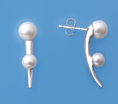 Rose Gold Plated Silver Earrings with Button Shape Freshwater Pearl